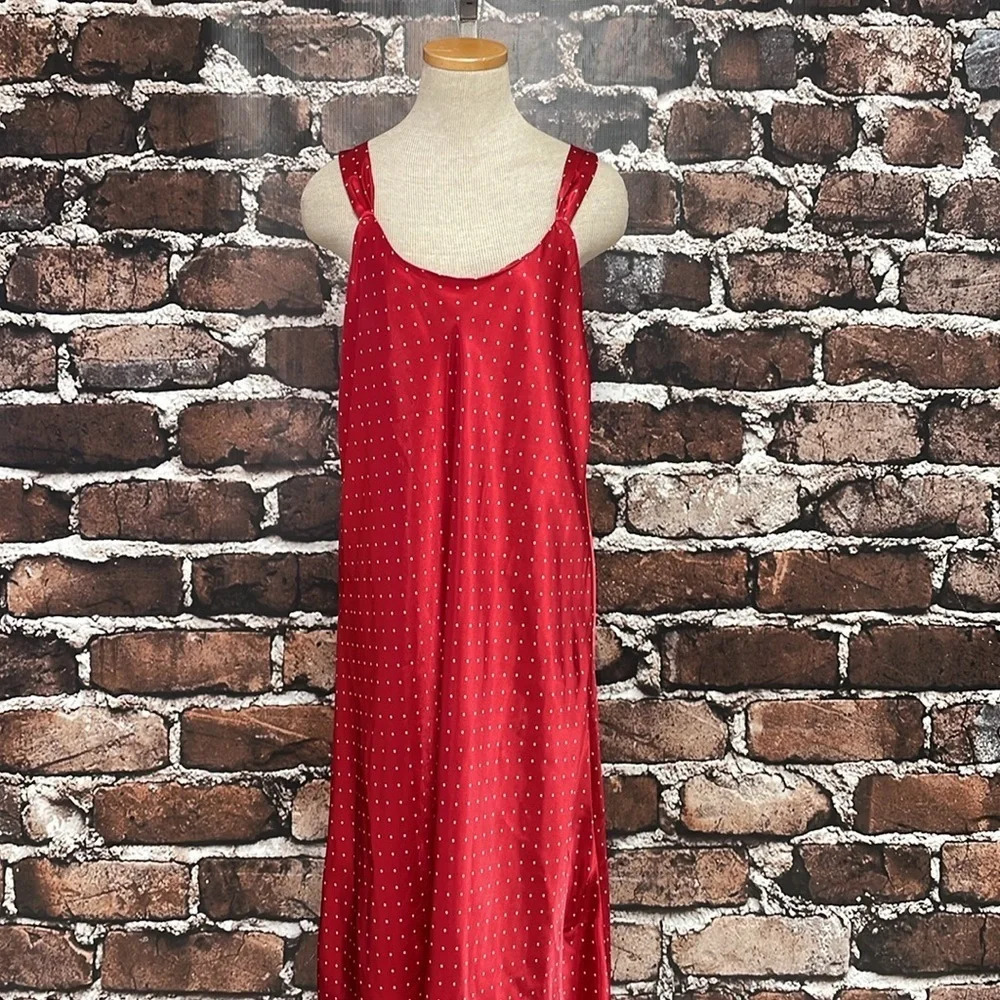 Enchanting Nightgown Women's L Large Red Polka Dots Long Sleepwear Chemise Slip - Picture 7 of 16